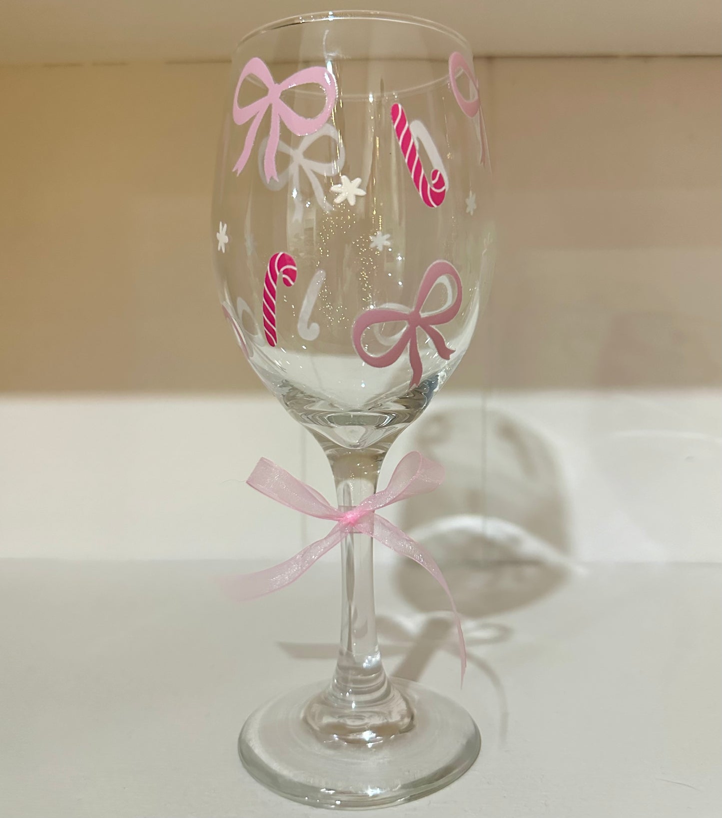 Pink Bows & Candy Canes Coquette Wine Glass