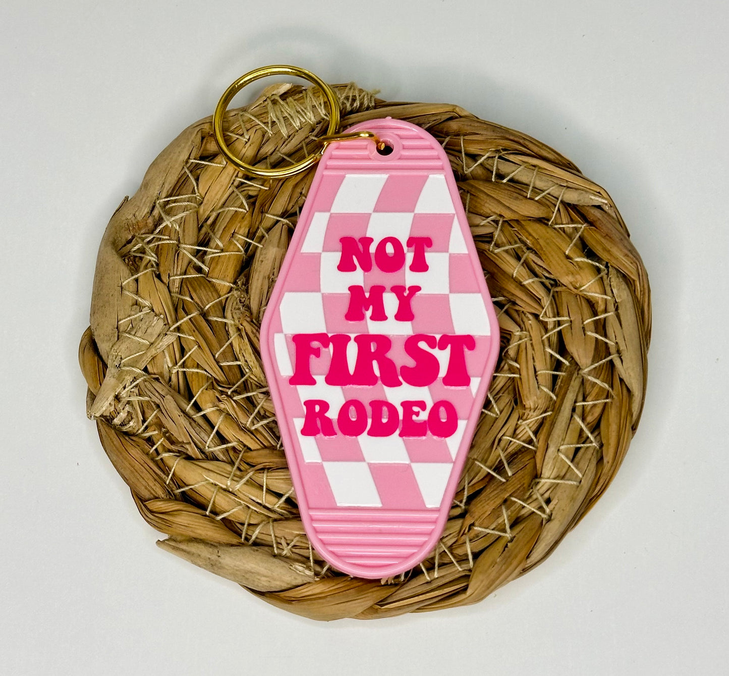 Pink Not My First Rodeo Hotel Keychain