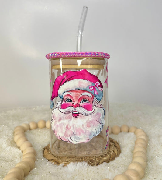 Pink Bows Coquette Santa Glass Mug