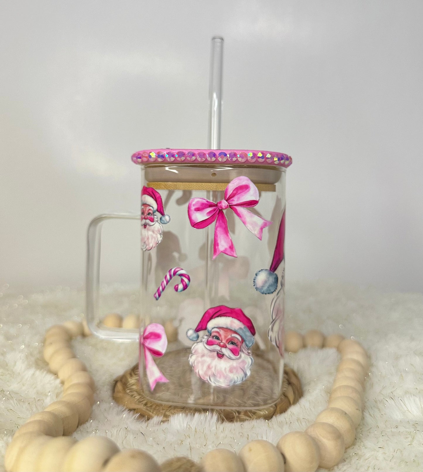 Pink Bows Coquette Santa Glass Mug