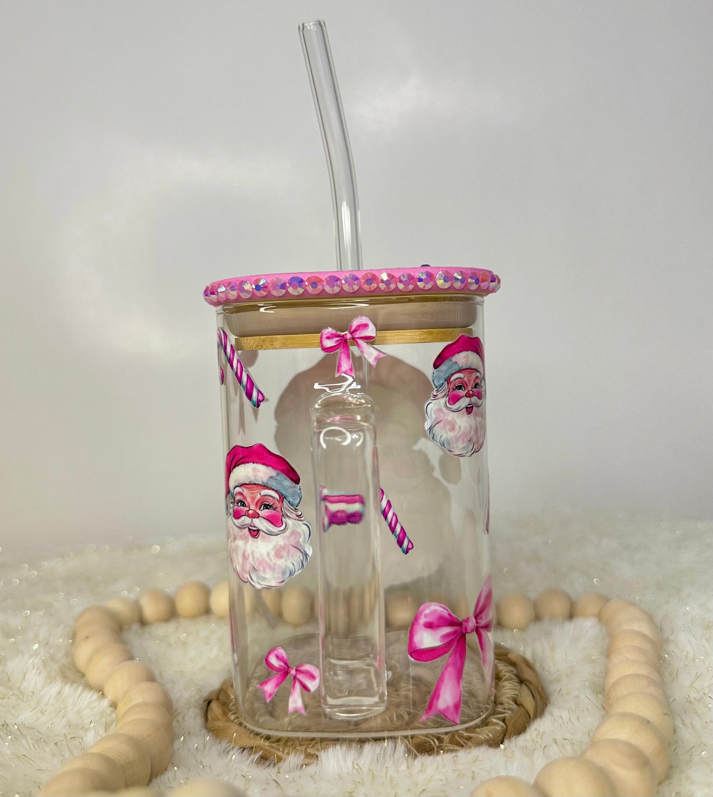 Pink Bows Coquette Santa Glass Mug